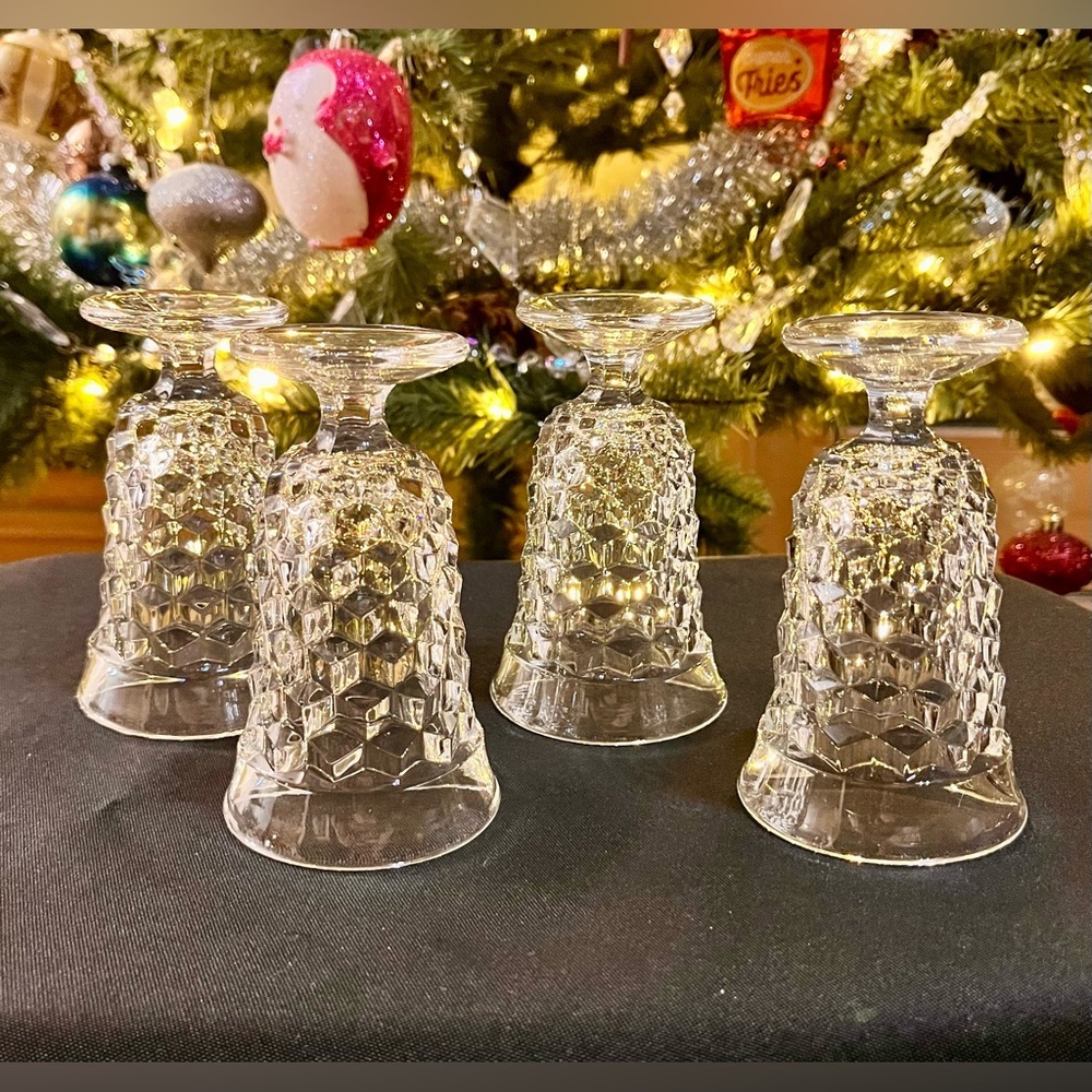 Fostoria American Clear Crystal Cubist Footed Juice Glasses Set of 4 MCM Vintage